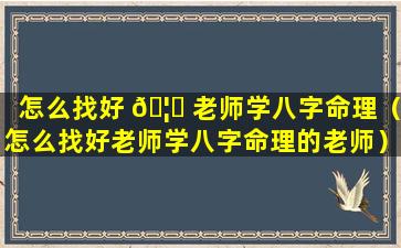 怎么找好 🦄 老师学八字命理（怎么找好老师学八字命理的老师）